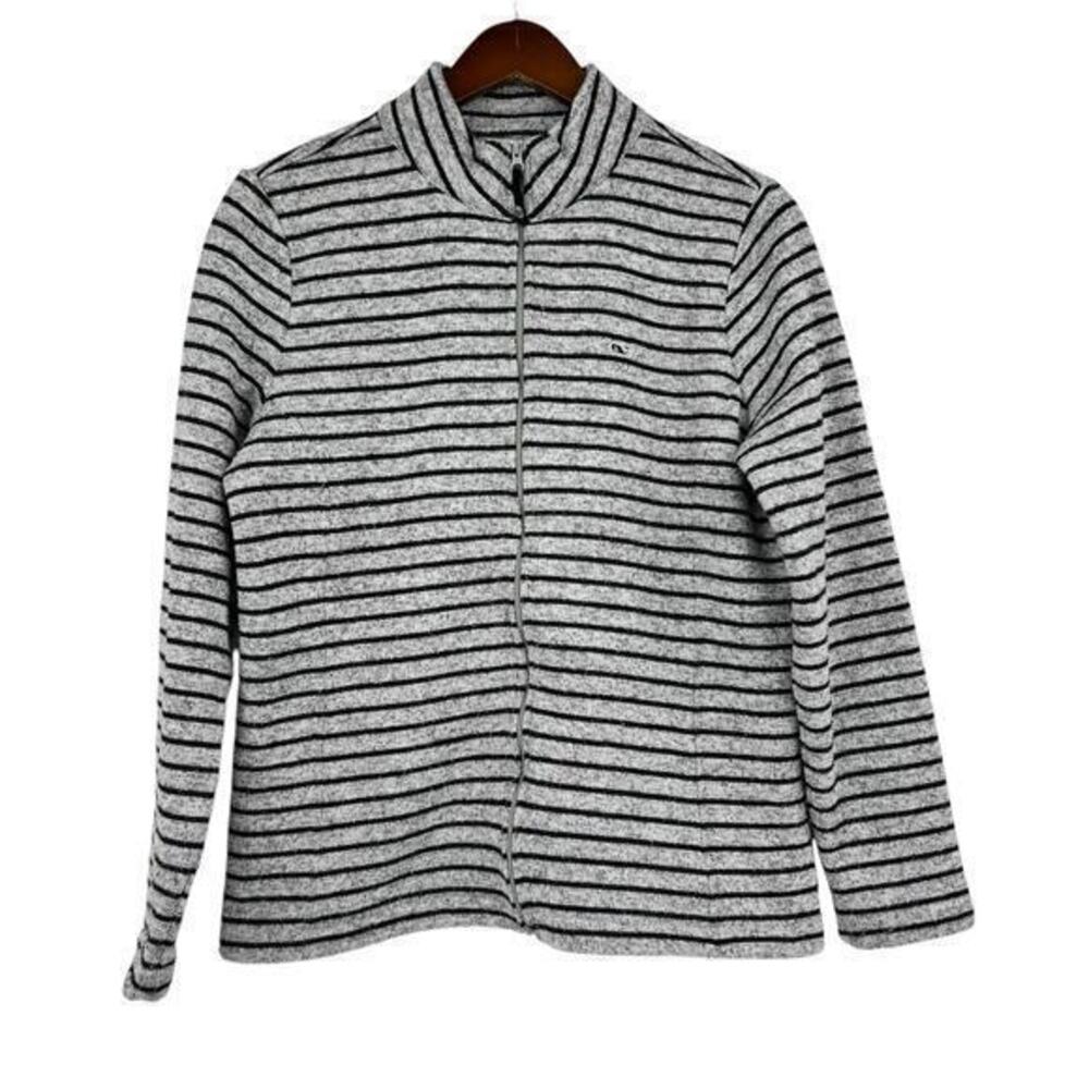 Vineyard Vines Women’s gray Fleece Jacket Striped Whale Logo Full Zip medium